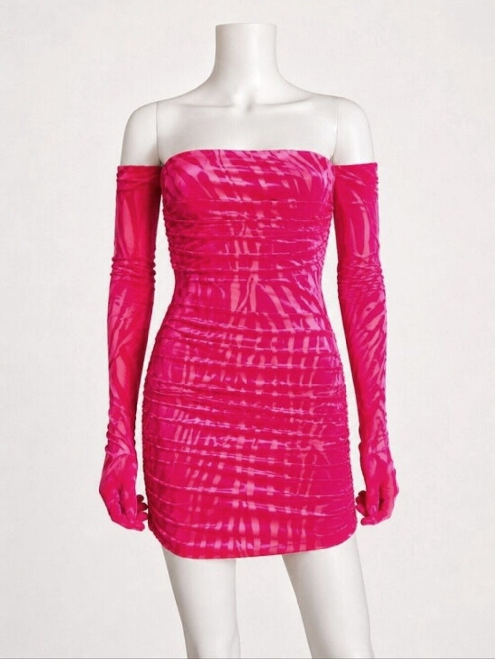 ALEX PERRY | NWT $2100 Pink Burnout Ruched Mini Dress w Gloves Size US 4